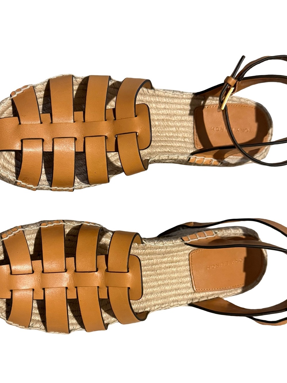 Tory Burch Ines Espadrille Wedge Leather Sandals in Brown & Beige. Sz 8m